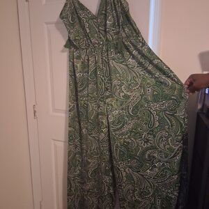 Fashion Nova Green Paisley Wide Leg Jumpsuit